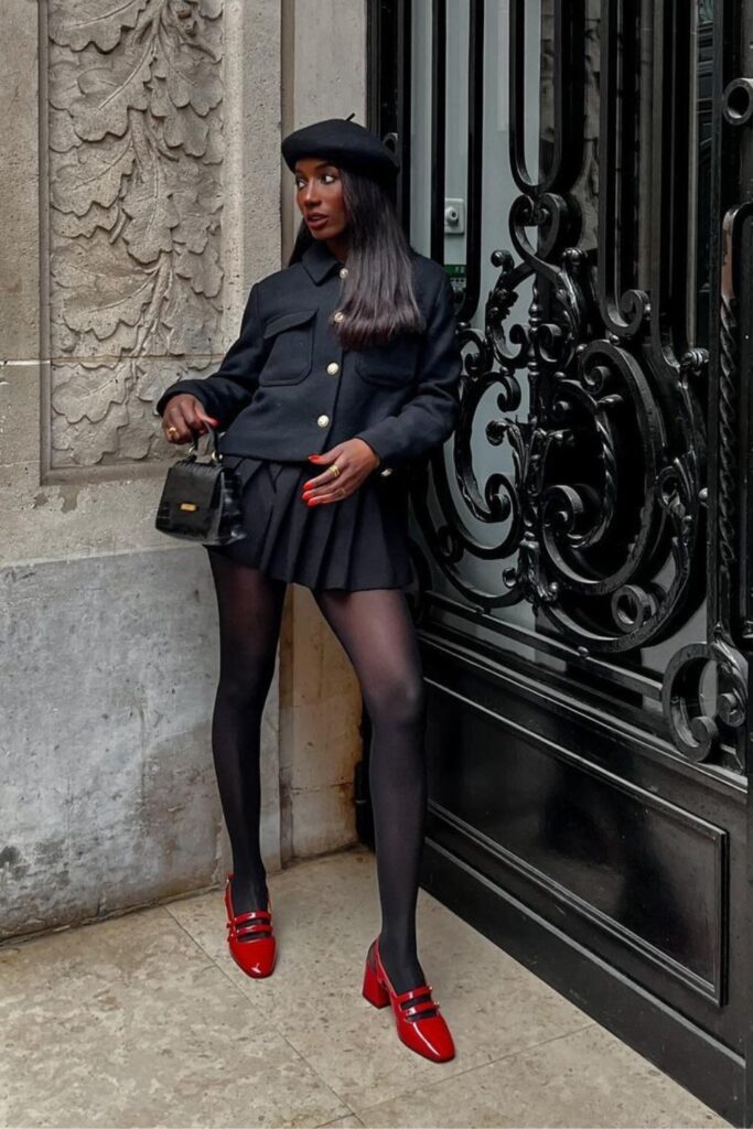 Black Blazer-Style Jacket and Matching Short Skirt