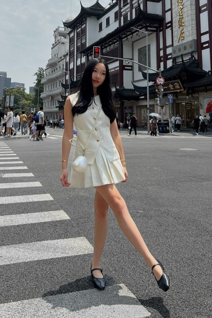 Sleeveless Tailored Shirt and White Mini Dress