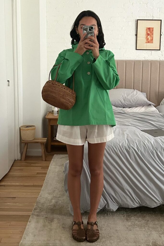 Oversized Button-Up Shirt and White Shorts