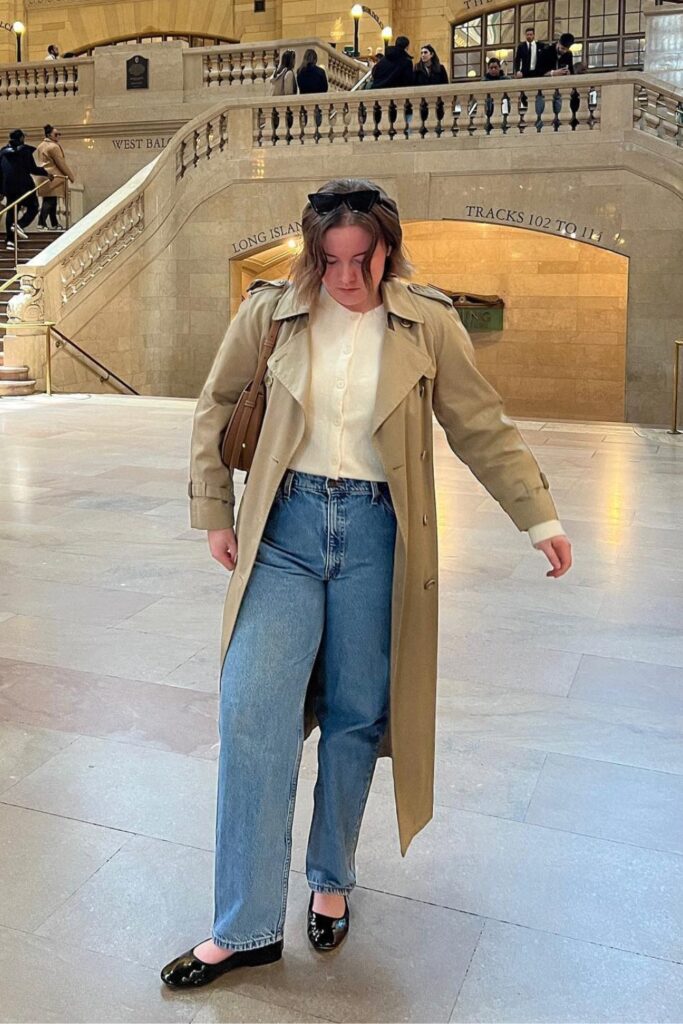 Trench Coat and Light Blue Jeans