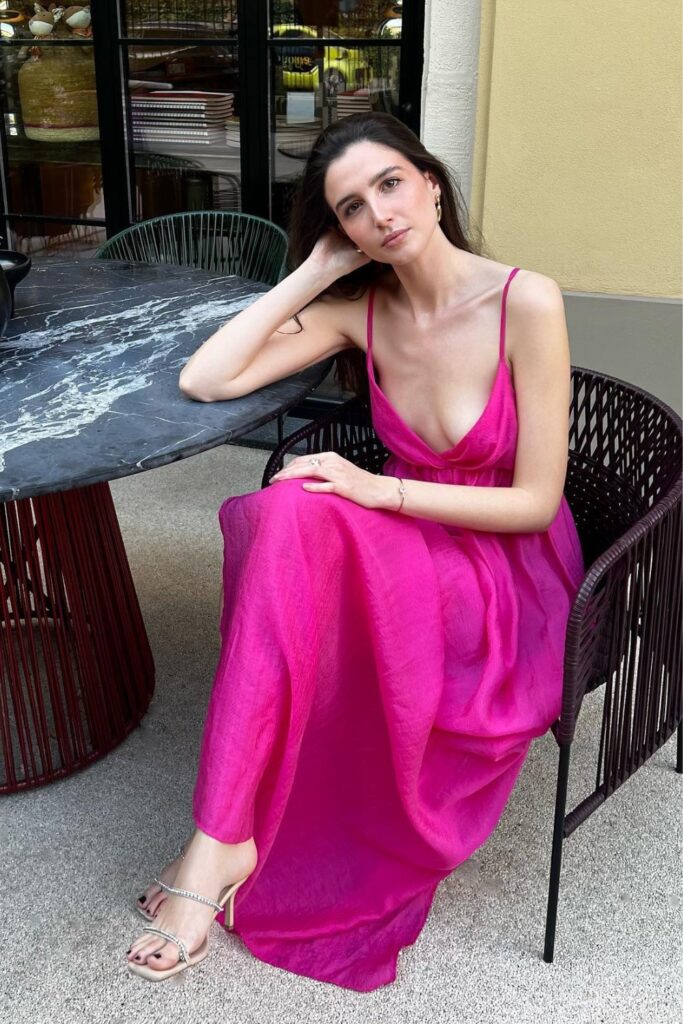 Night Out Outfits: Pink Maxi Dress and Heels