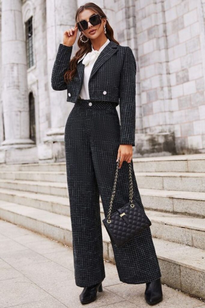 Old Money Aesthetic Outfits: Tweed Blazer with Matching Pants