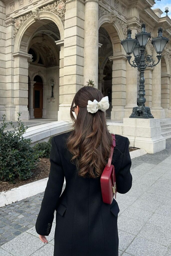 Old Money Aesthetic Outfits: Hair Bow with Black Blazer