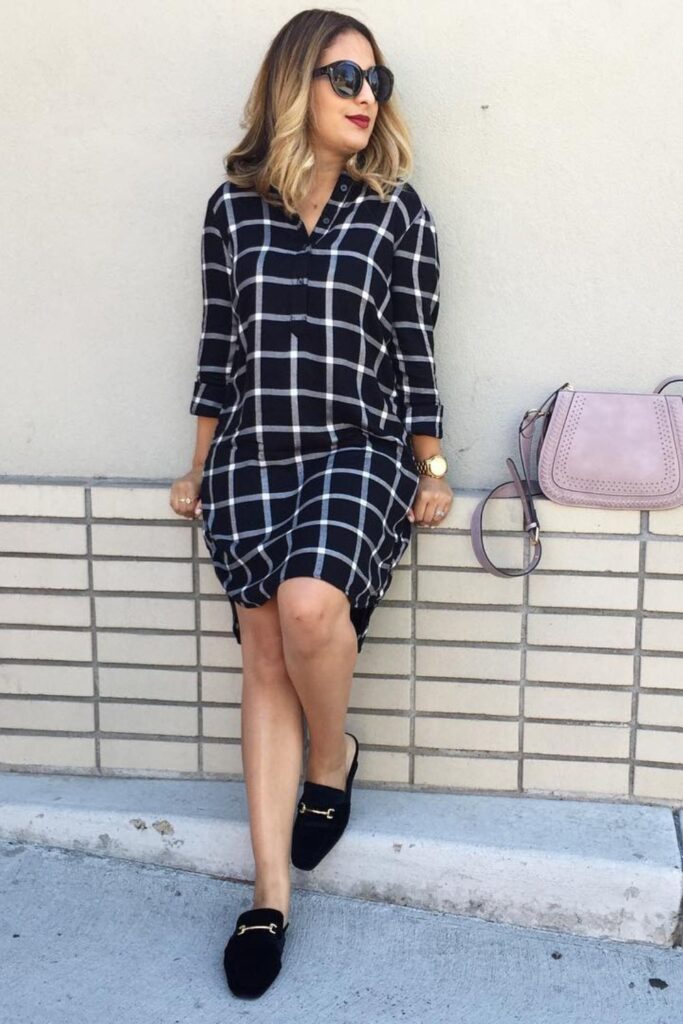 Plaid Shirt Dress + Loafers