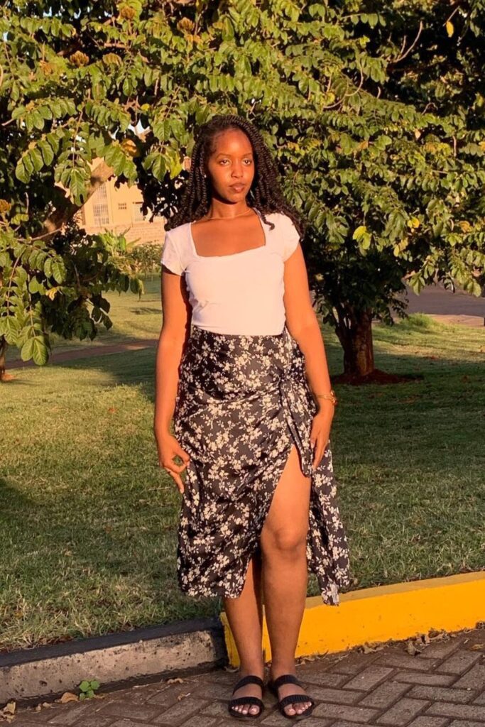 Floral Skirt and Black Sandals