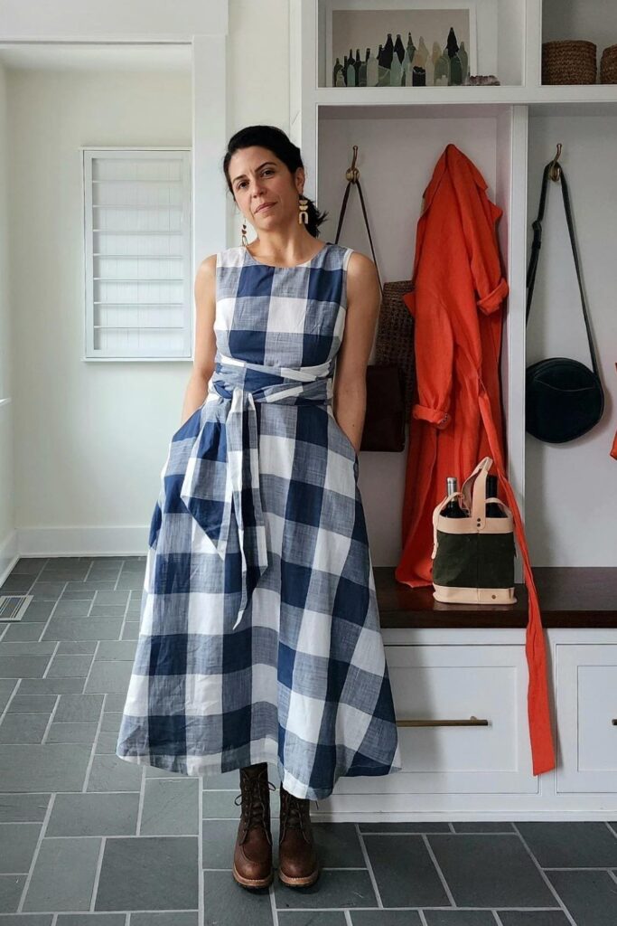 Gingham Maxi Dress and Lace Up Boots