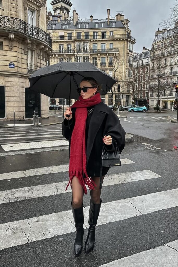 Oversized Coat and Vibrant Scarf