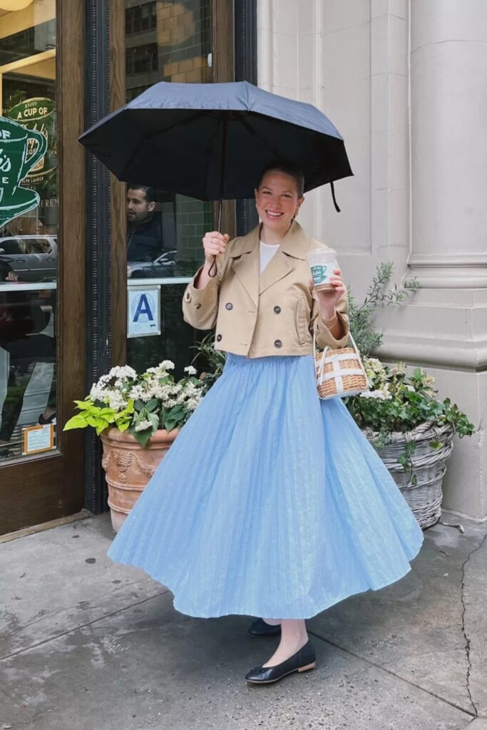 Cropped Trench and Pleated Skirt