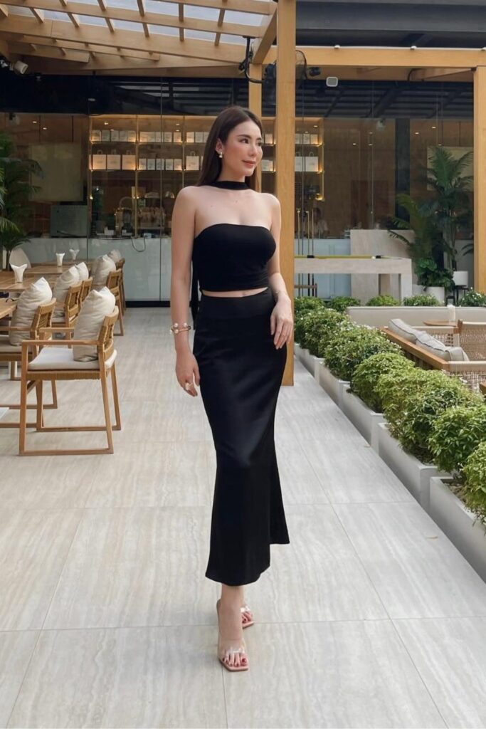 Black Crop Top and High-Waisted Maxi Skirt