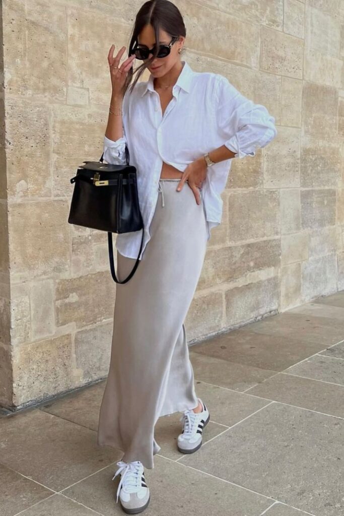 White Button-Down and Light Gray Trousers 