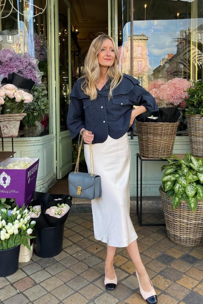 Cropped Jacket and Satin Skirt