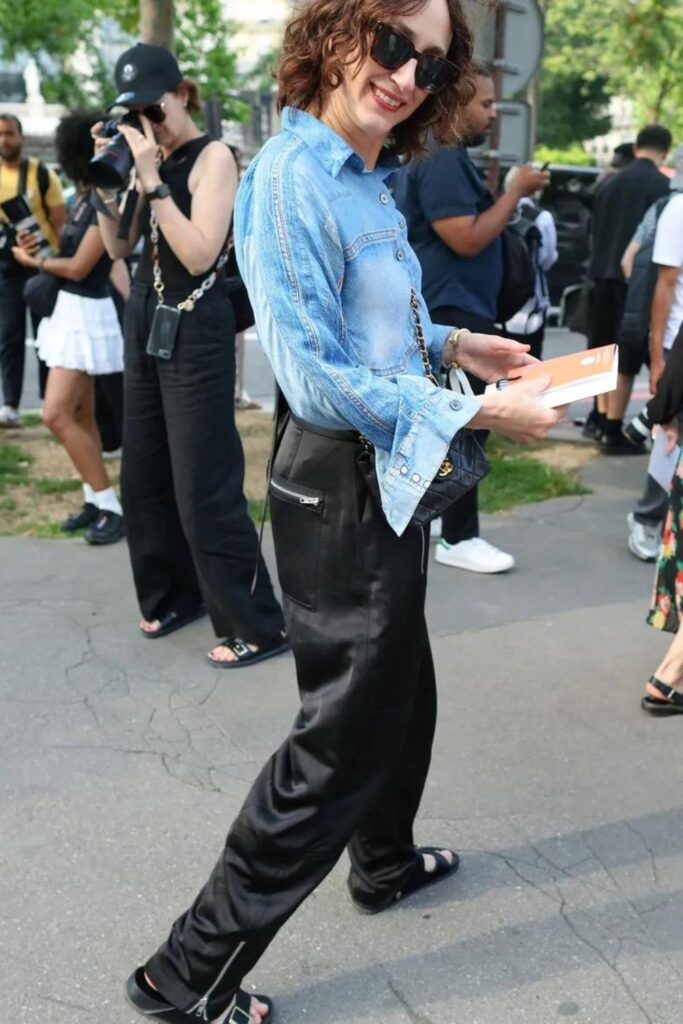 Street Style: The Denim Shirt With a Chunky Black Sandal