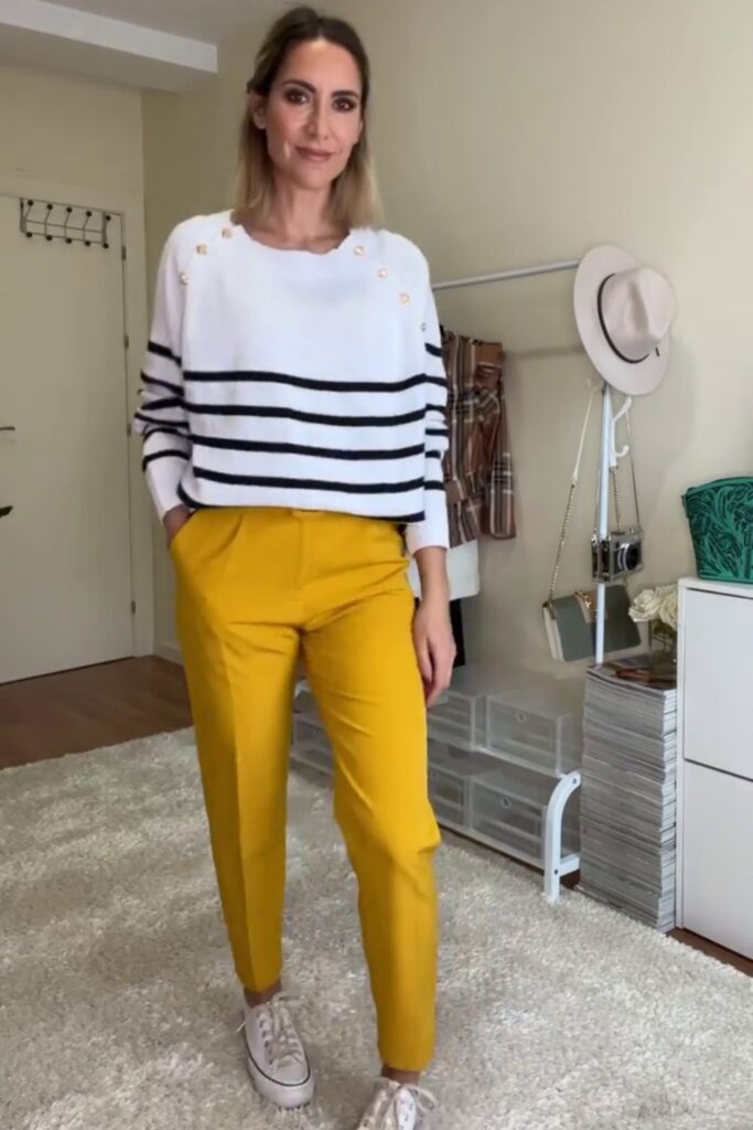 Striped Knit Sweater + Yellow Trousers