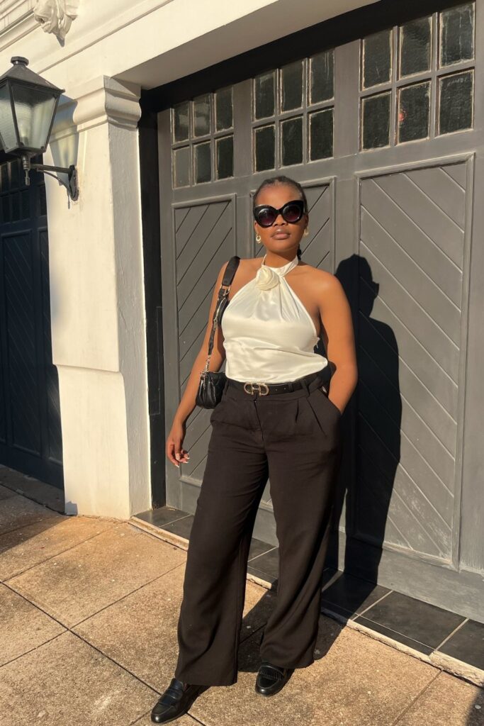 White Halter Top, Belt and Sunglasses