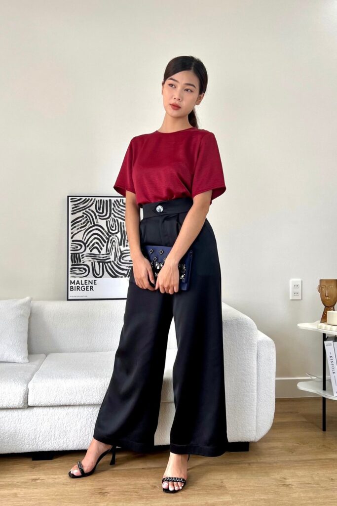 Burgundy Top and Black Sandals