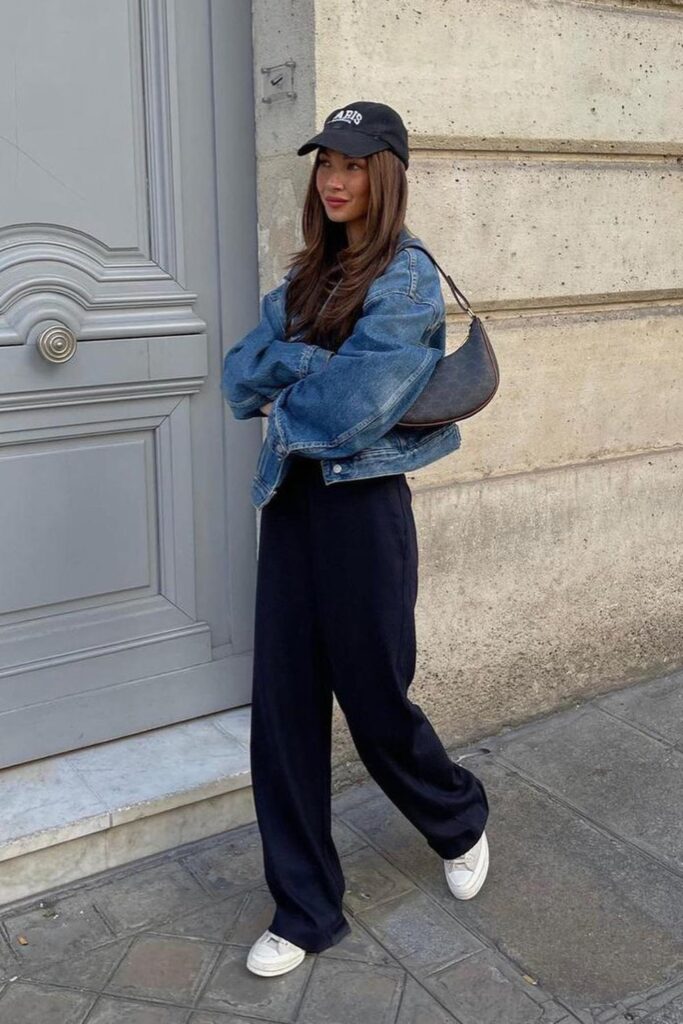 Oversized Denim Jacket and Baseball Cap