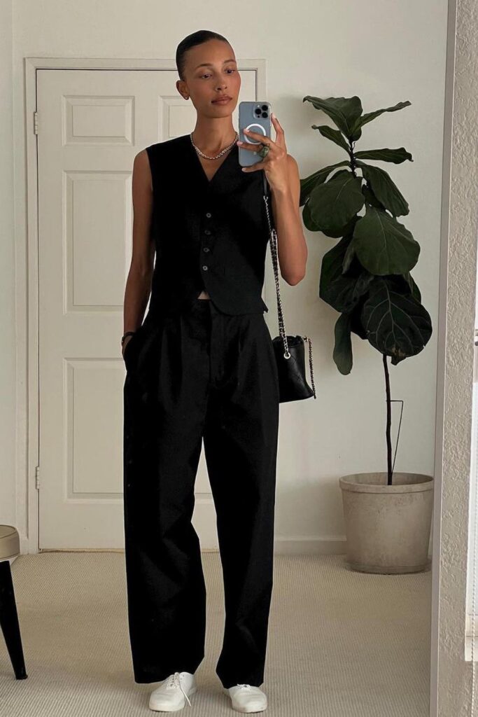 Black Vest Top and Delicate Necklace