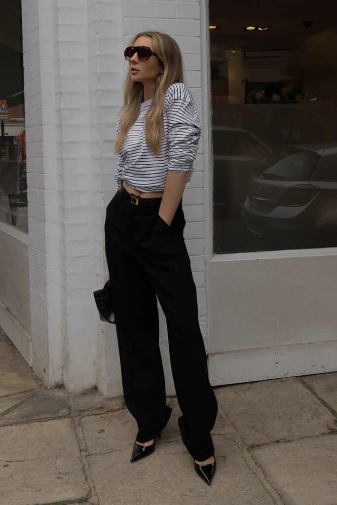 Striped Top, Sunglasses and Pointed Heels