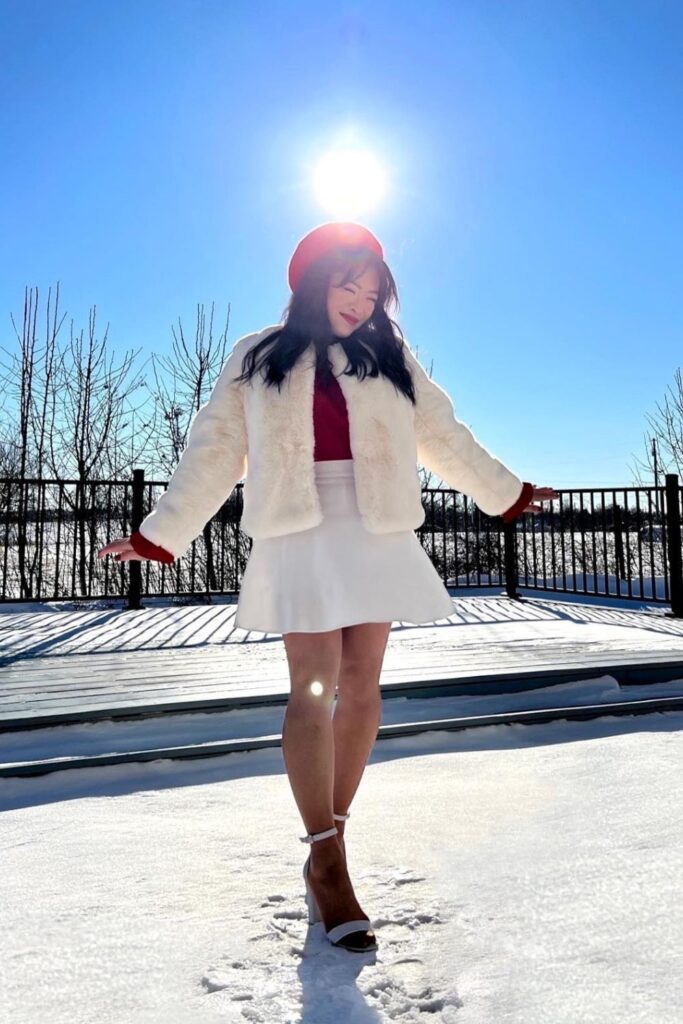 White Fur Jacket and Mini Skirt