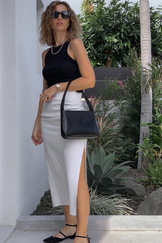 Black Sleeveless Top and Slit Midi Skirt