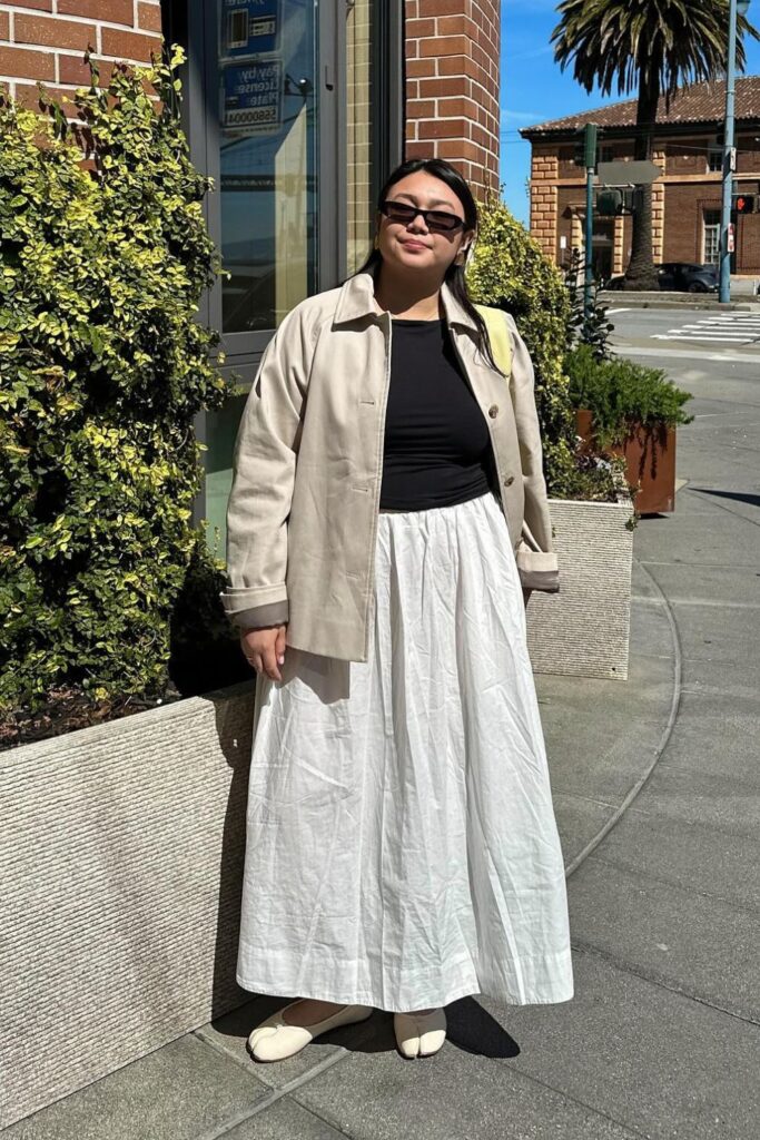 Voluminous White Maxi Skirt and Black Top