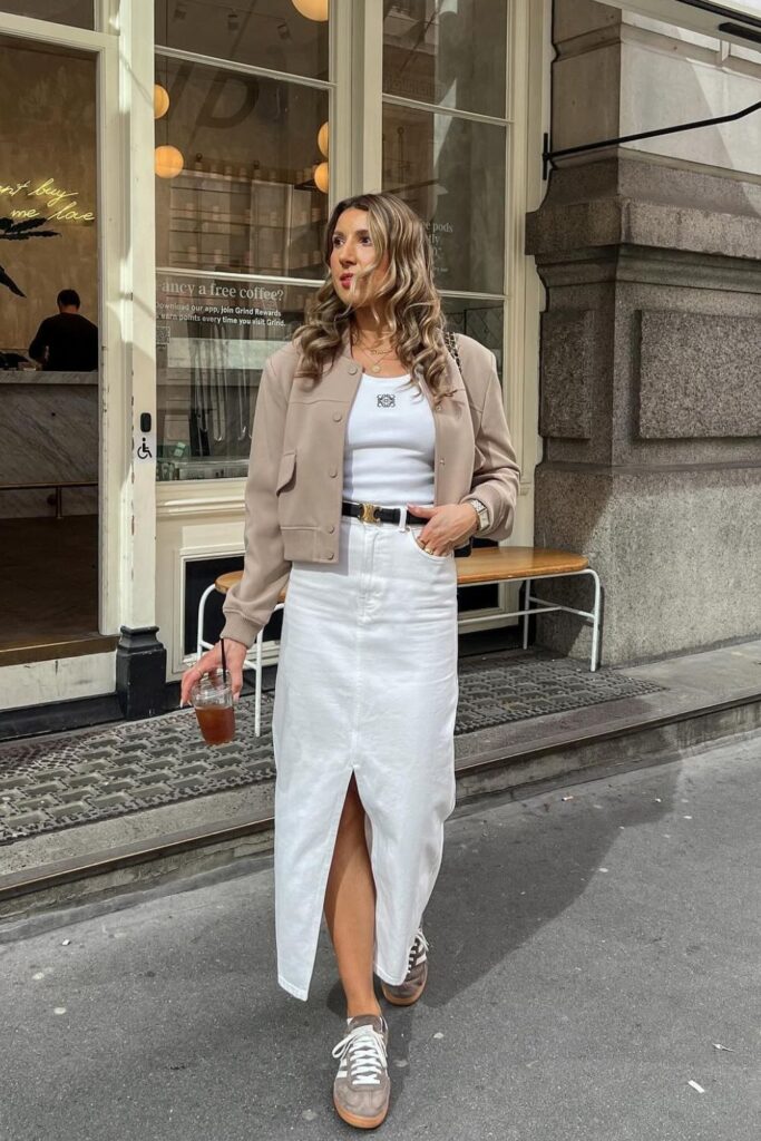 White Maxi Skirt Slit with Cropped Jacket