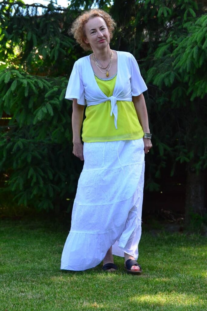 Bright Tank Top and Tiered White Maxi Skirt