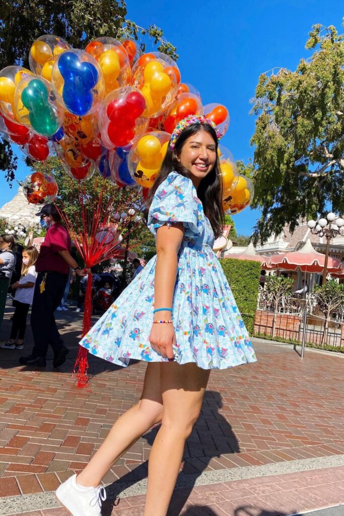 Blue Skater Dress with White Sneakers