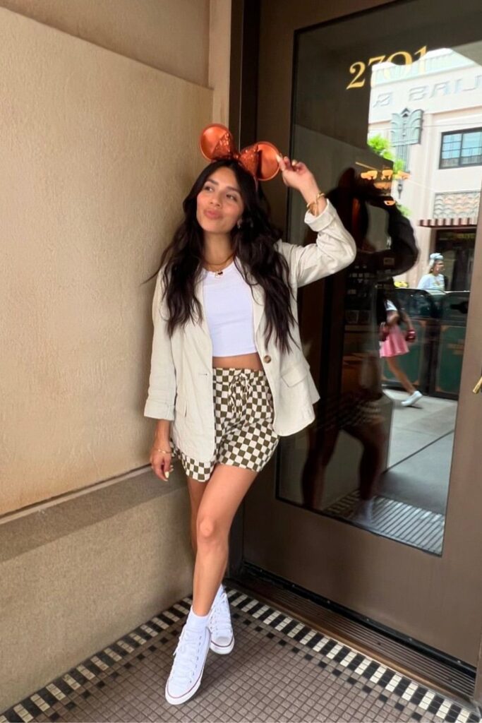 Checkered Shorts and White Ensemble