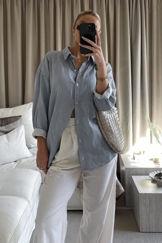 Classic Stripes Oversized shirt and Wide-Leg Trousers