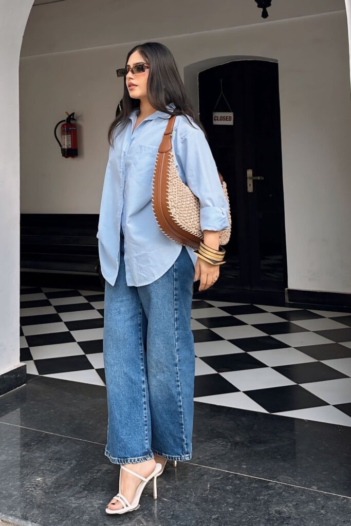 Blue Oversized Shirt and Dark Jeans