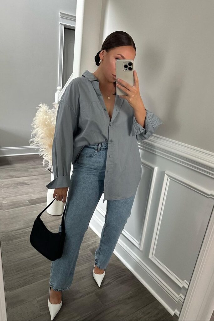 Gray Oversized Shirt and Light Wash Jeans