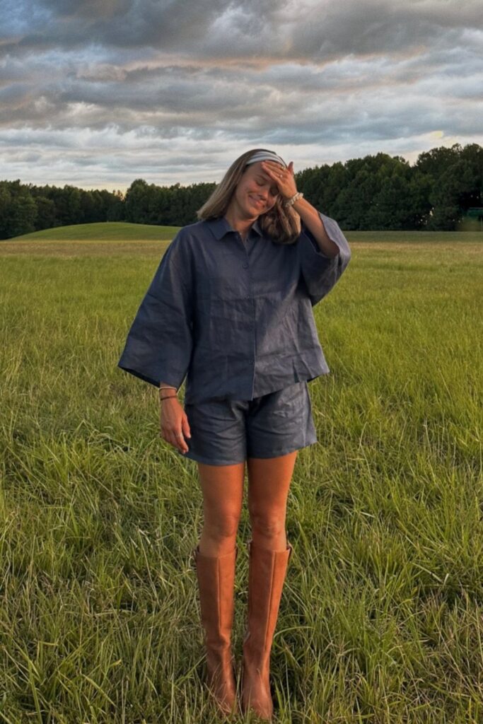 Navy Monochrome Oversized shirt and Knee-High Boots