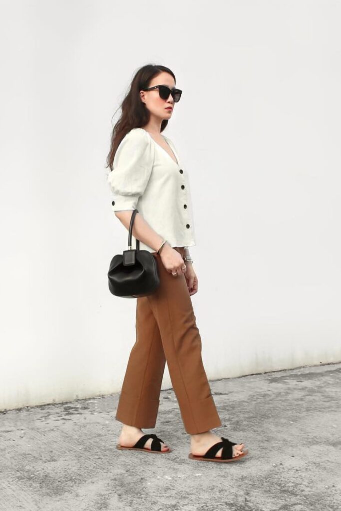 Preppy Perfection: White Cardigan and Wide-Leg Trousers