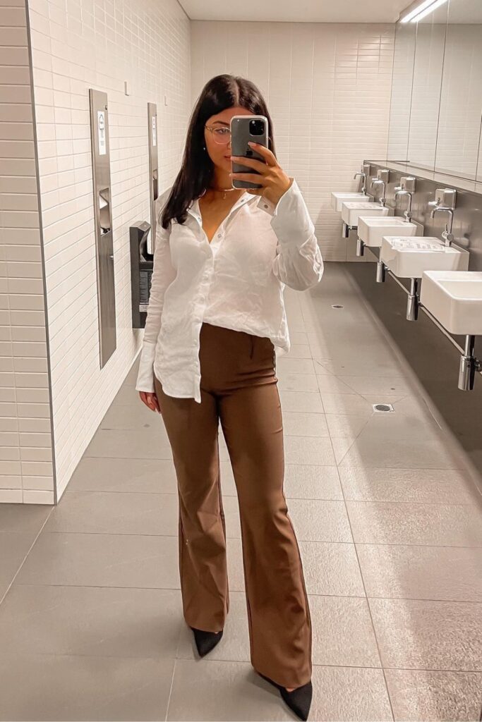 Timeless Elegance: White Button-Up and Wide-Leg Trousers