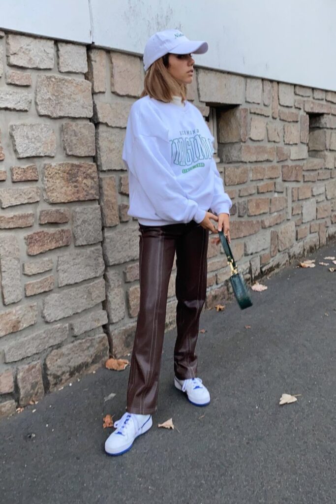 Athleisure Vibes: Oversized Sweatshirt and Leather-Look Pants