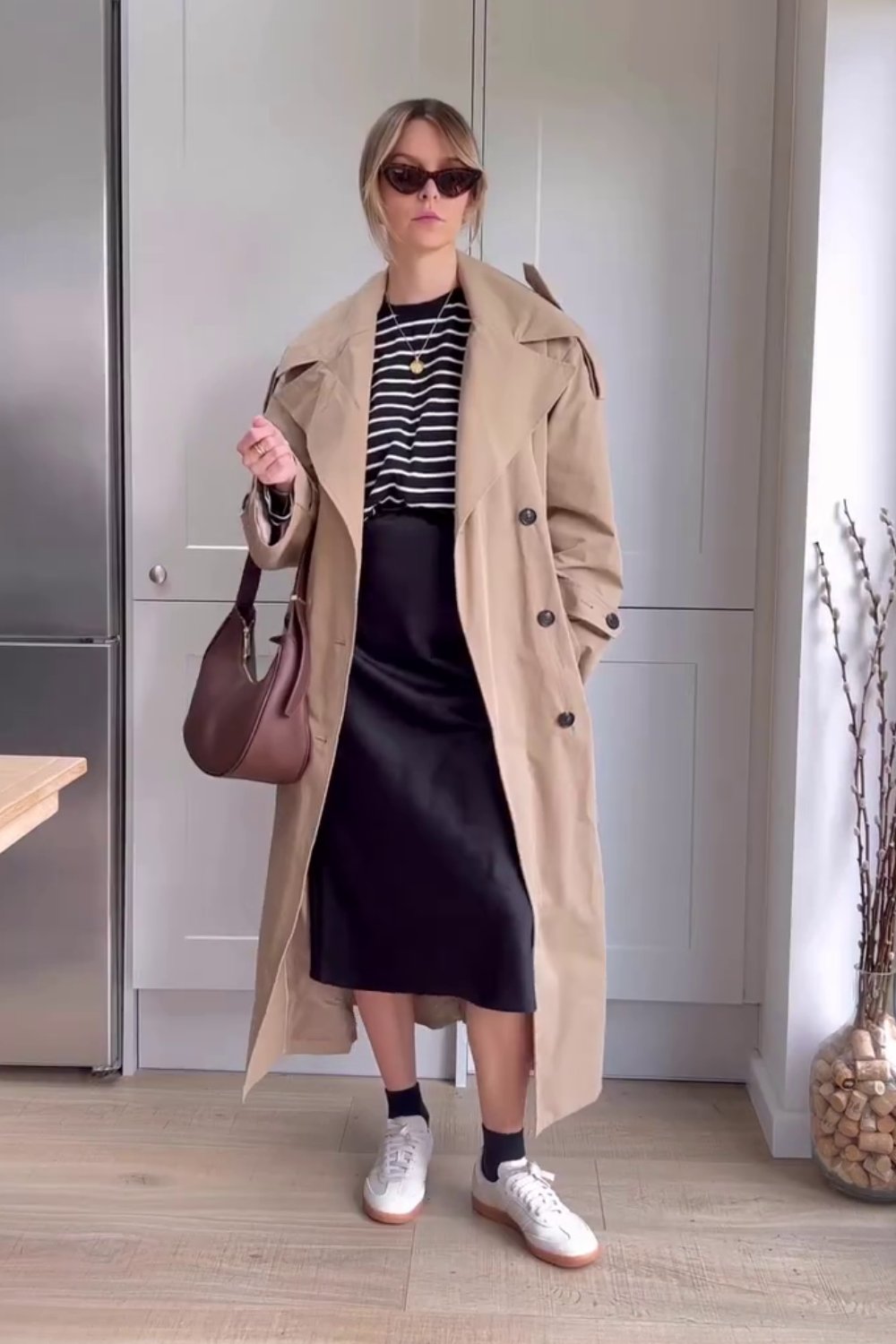 Trench Coat and Striped Top