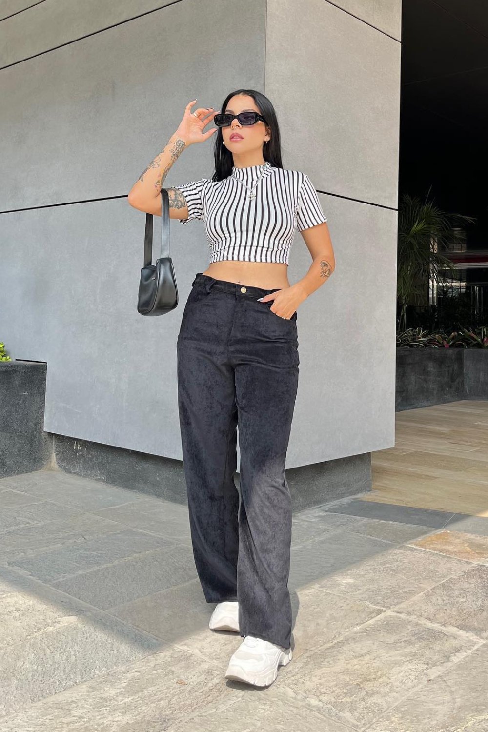 Black and White Striped Crop Top