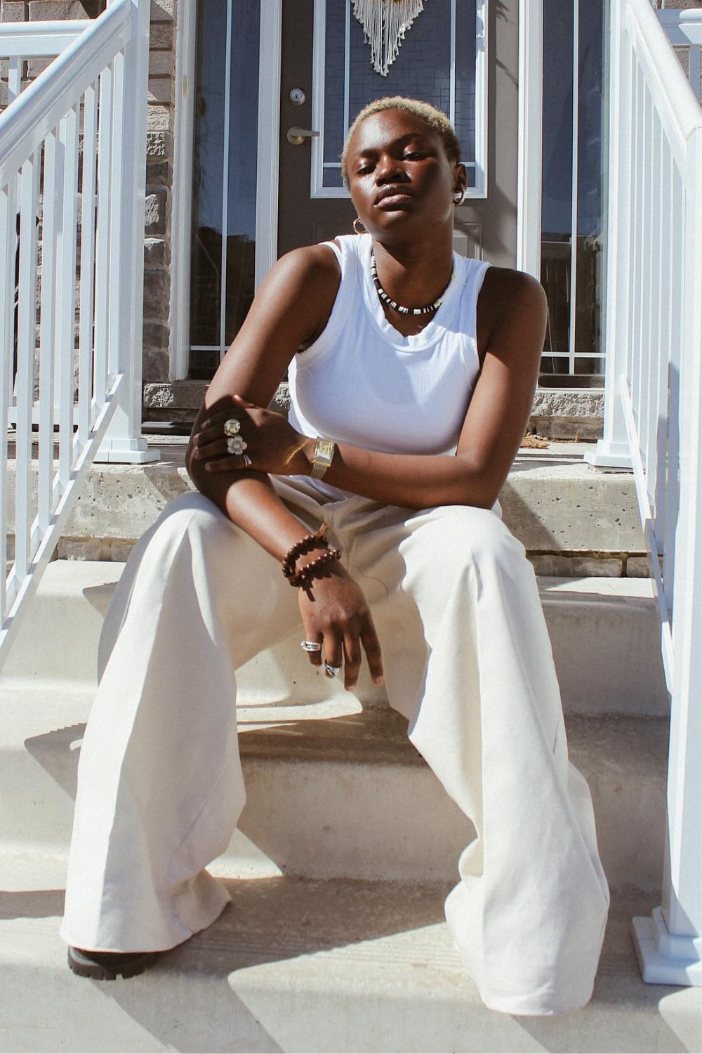 White Sleeveless Tank and Pants