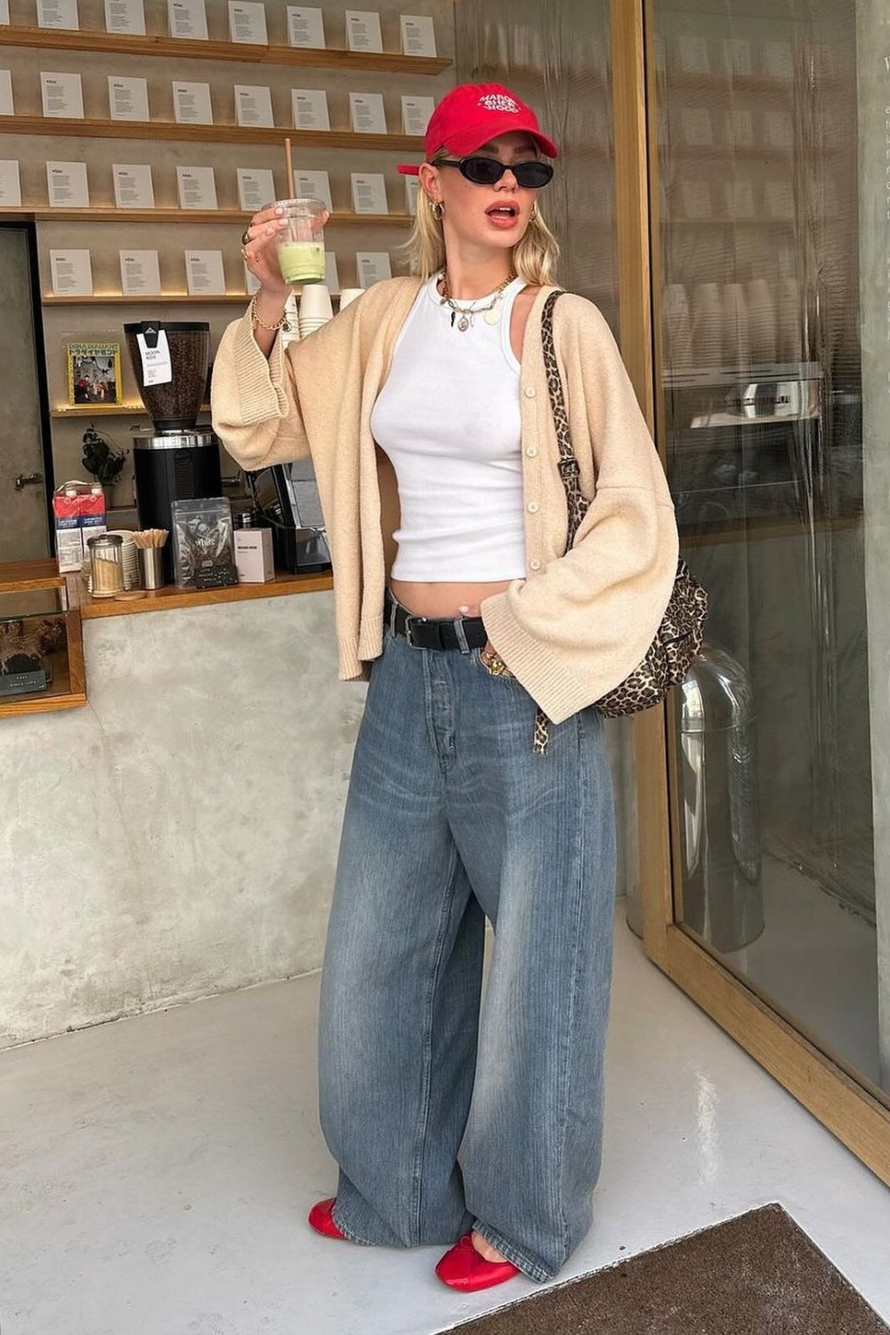 White Cropped Tank and Oversized Cardigan