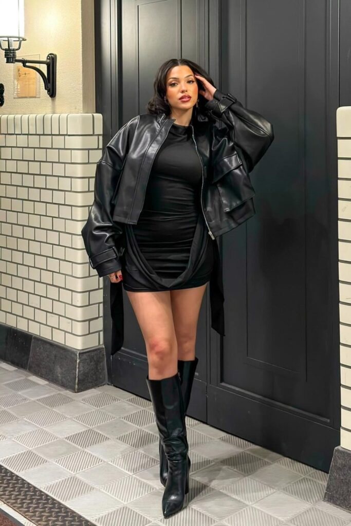 Leather Jacket and Mini Dress Combo