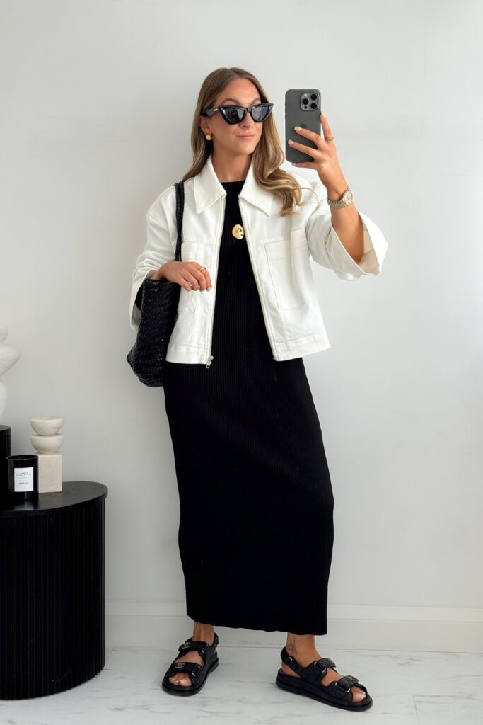 Long Black Dress and White Jacket