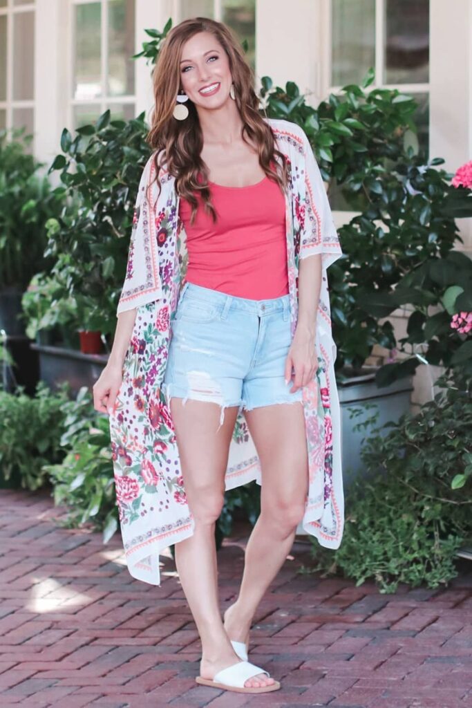 Bright Tank + Kimono Cover-Up + Denim Shorts