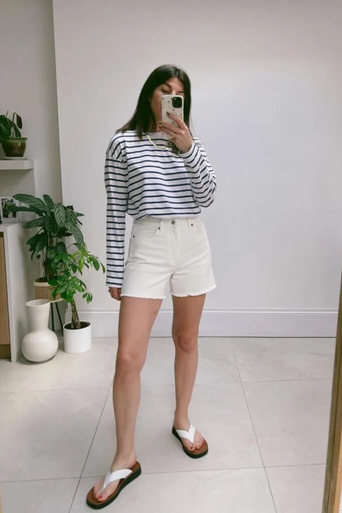 Breton Striped Tee + White Denim Shorts