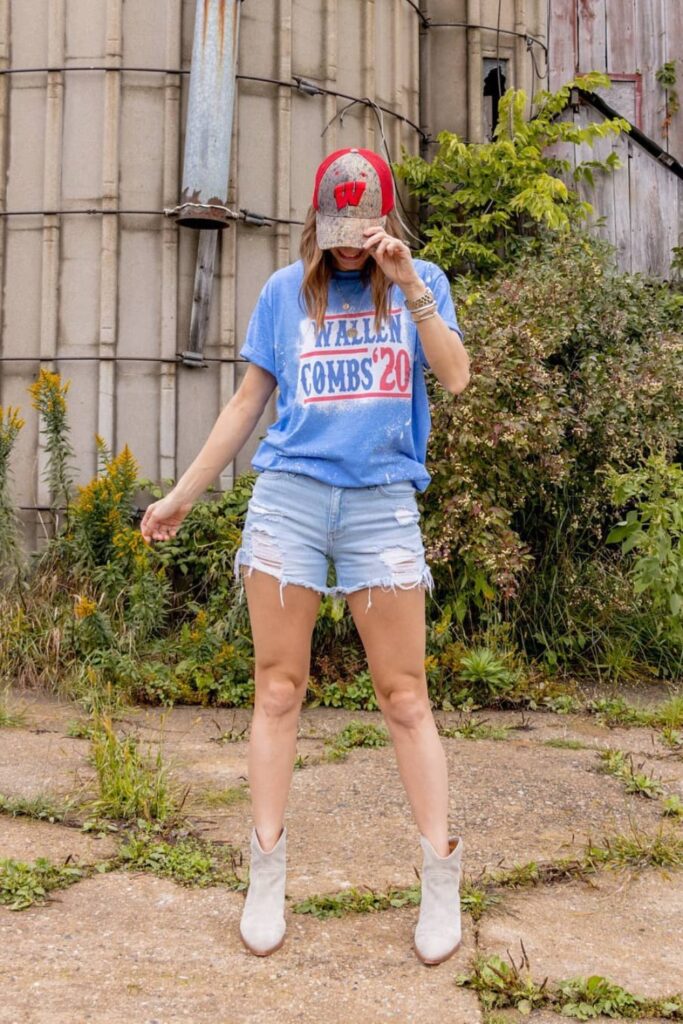 Band Tee + Distressed Denim Shorts