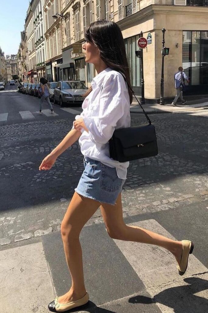 Classic White Shirt + Denim Shorts