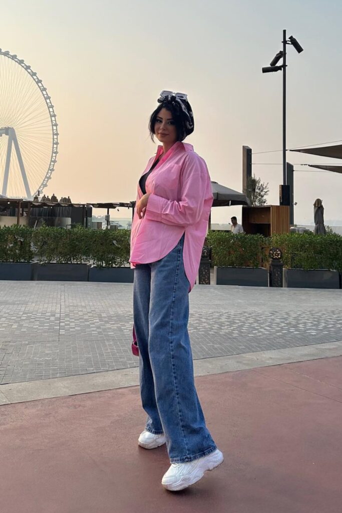 Oversized Pink Shirt and Jeans