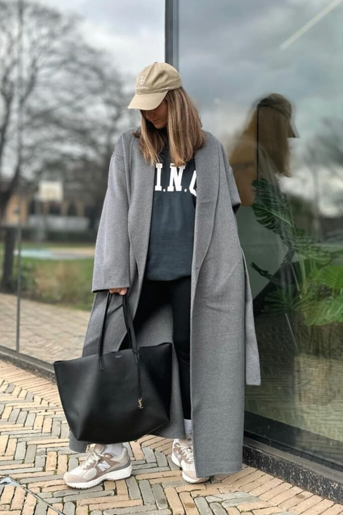 Overcoat and Leggings with Sneakers