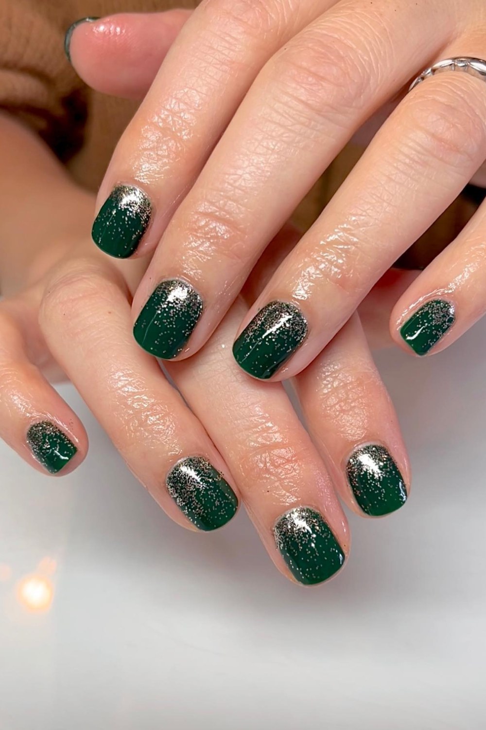 Forest Green with Silver Glitter Gradient